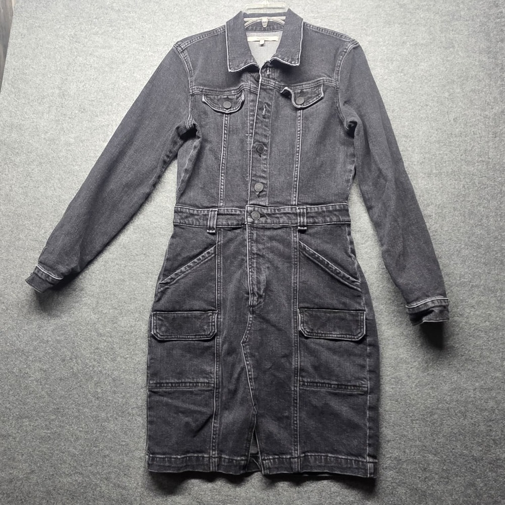 Hudson Collection BIK Denim Utility Shirt Dress Black Gray Size M